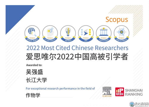 吳強(qiáng)盛教授榮膺愛思唯爾2022中國高被引學(xué)者